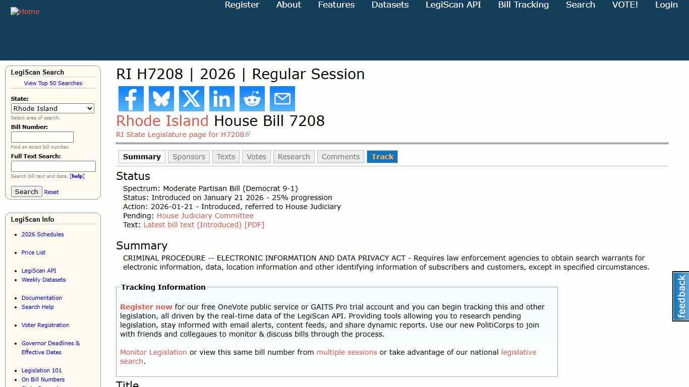 RI H7208 2026 Regular Session LegiScan