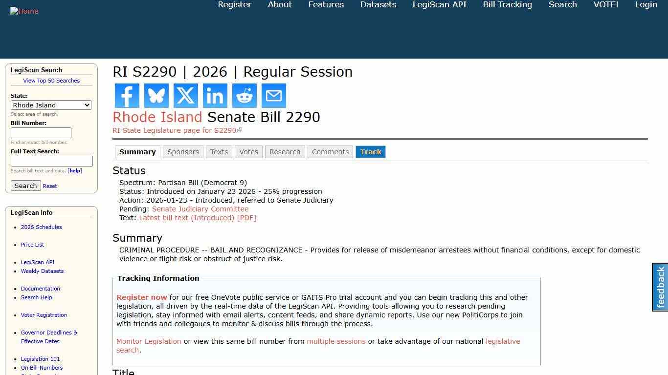 RI S2290 2026 Regular Session LegiScan